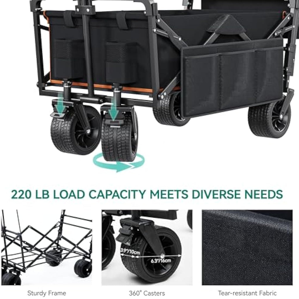 YITAHOME Folding Beach Wagon with Canopy | Heavy Duty 220lbs Garden Cart