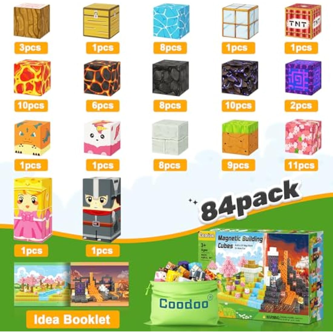 Coodoo Magnetic Blocks – 84 Piece Magic Portal STEM Building Toy Set