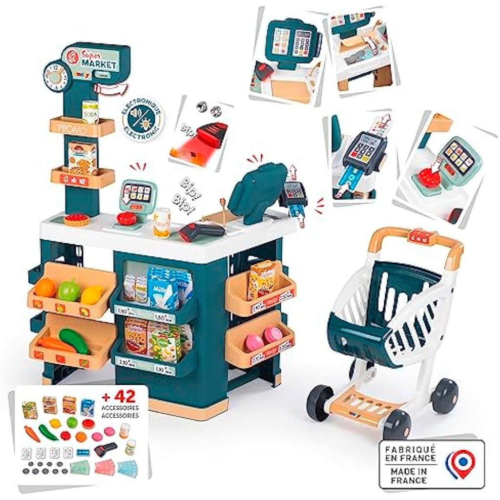 Smoby Kids Supermarket Playset with Shopping Trolley and 42 Accessories