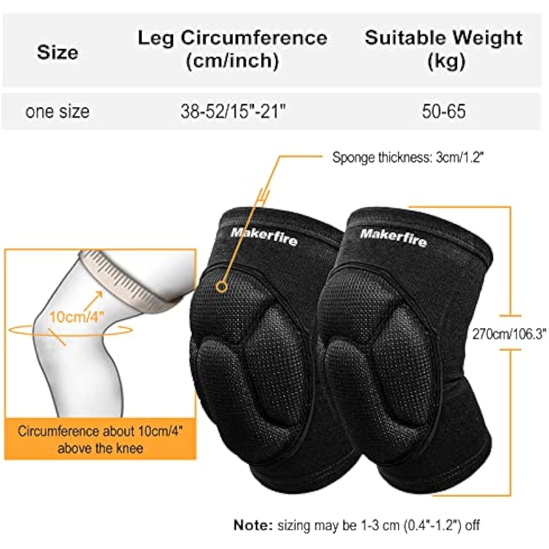 Makerfire Padded Knee Sleeves – Thick Sponge Anti-Slip Support (L)