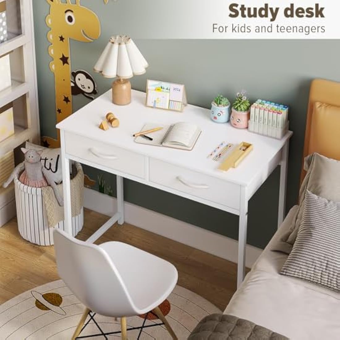 WOHOMO 31.5" Small Computer Desk with Drawers | White Vanity Table