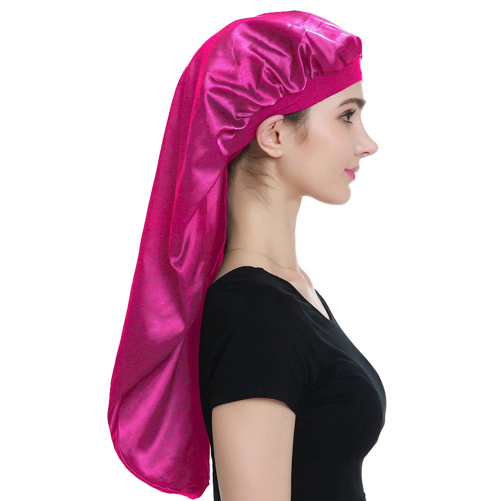 Alnorm Jumbo Satin Bonnet for Braids | Large Sleep Cap for Women - Fuchsia