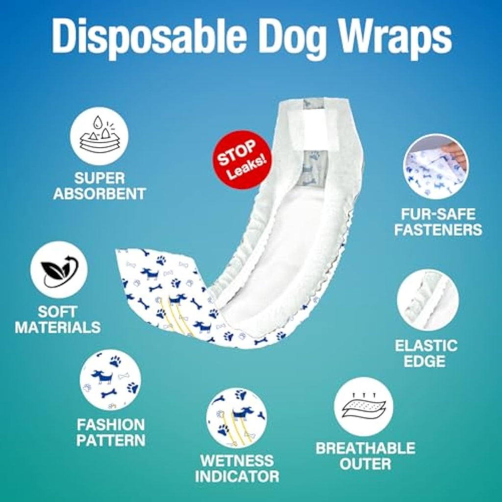 Pet Soft Male Dog Nappies | Disposable Absorbent Wraps | Large 50 Count