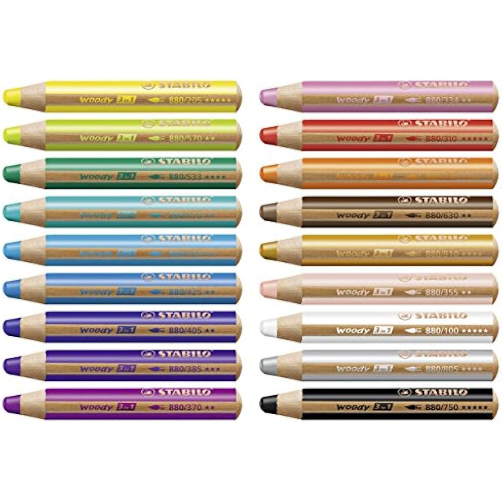 STABILO Woody 3-in-1 Watercolor Pencils - 18 Pack Assorted Colors