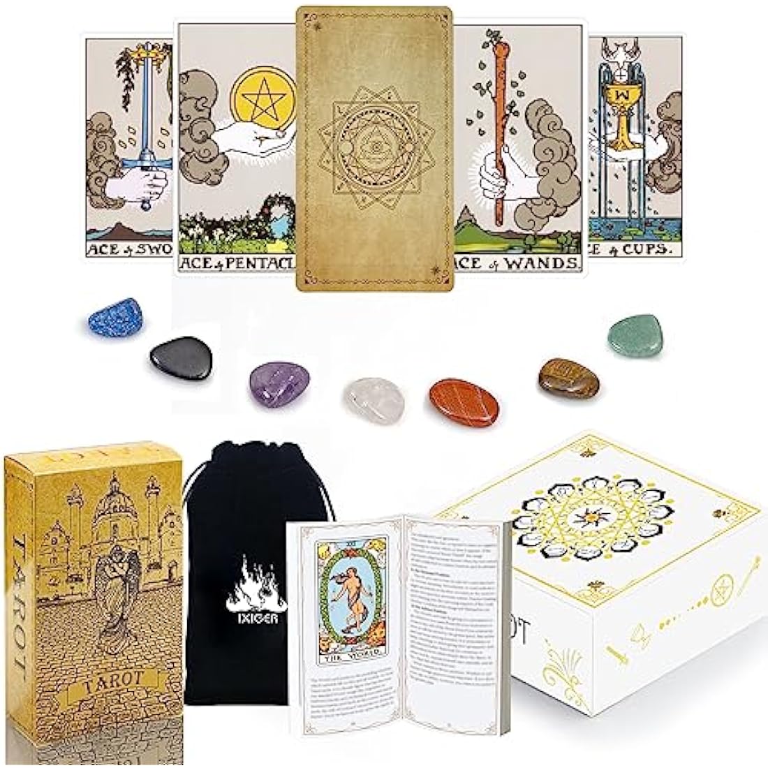 IXIGER Tarot Cards for Beginners Set with Guidebook and Chakra Stones