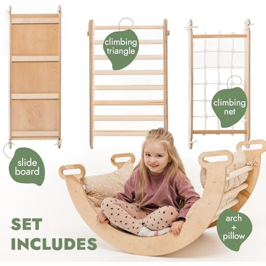 5-in-1 Montessori Wooden Climbing Frame for Toddlers