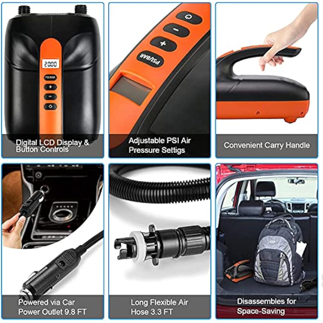 Jolof Store 20PSI Electric SUP Pump - 12V Dual Stage Paddle Board Inflator