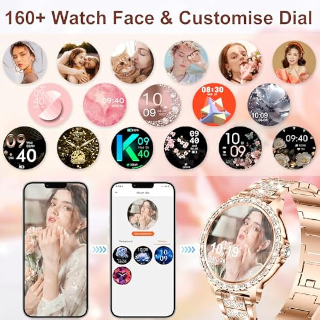 Jolof Store Women's Diamond Smart Watch - Bluetooth Call & Health Tracker