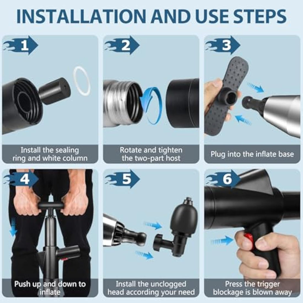 inShareplus High Pressure Toilet Plunger | Stainless Steel Drain Unblocker