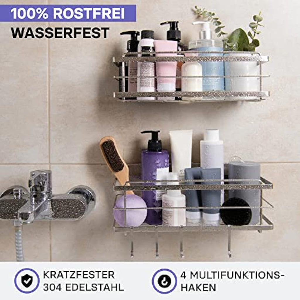 KINCMAX Shower Caddy | 2-Pack Adhesive Stainless Steel Bathroom Shelf
