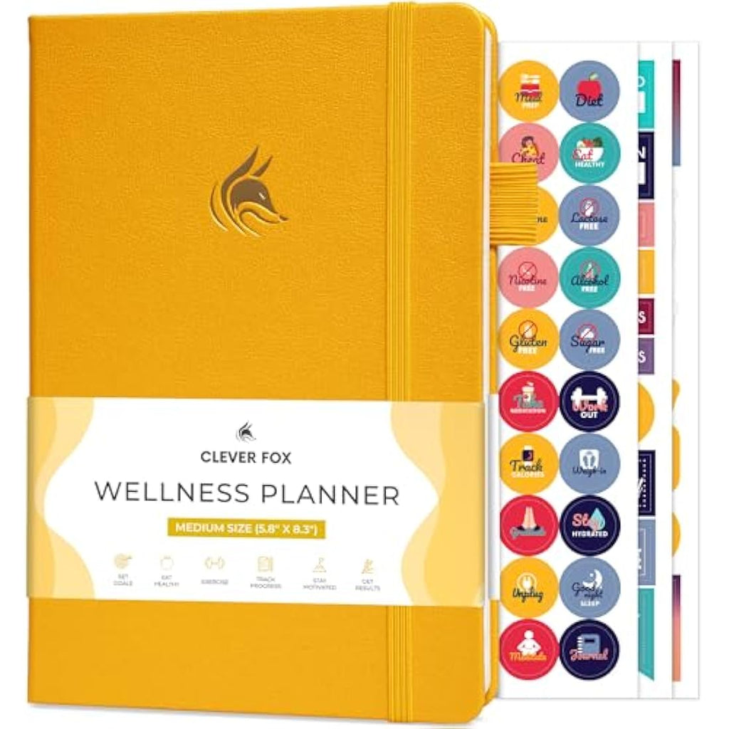 Clever Fox Wellness Journal - Undated Food & Health Planner, A5 Amber Yellow