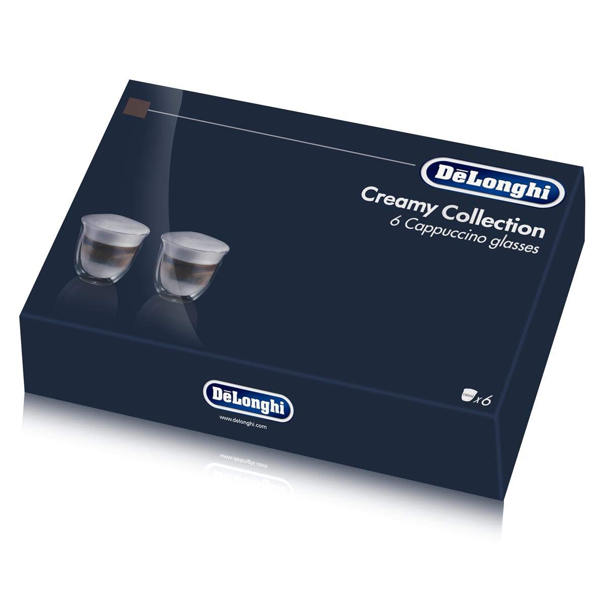 De'Longhi Double Walled Thermo Cappuccino Glasses – 270ml, Set of 6