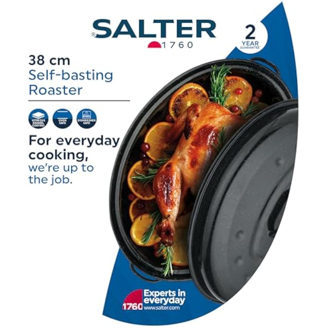 Salter Self-Basting Roaster – 38cm Vitreous Enamel Steel Roasting Tin