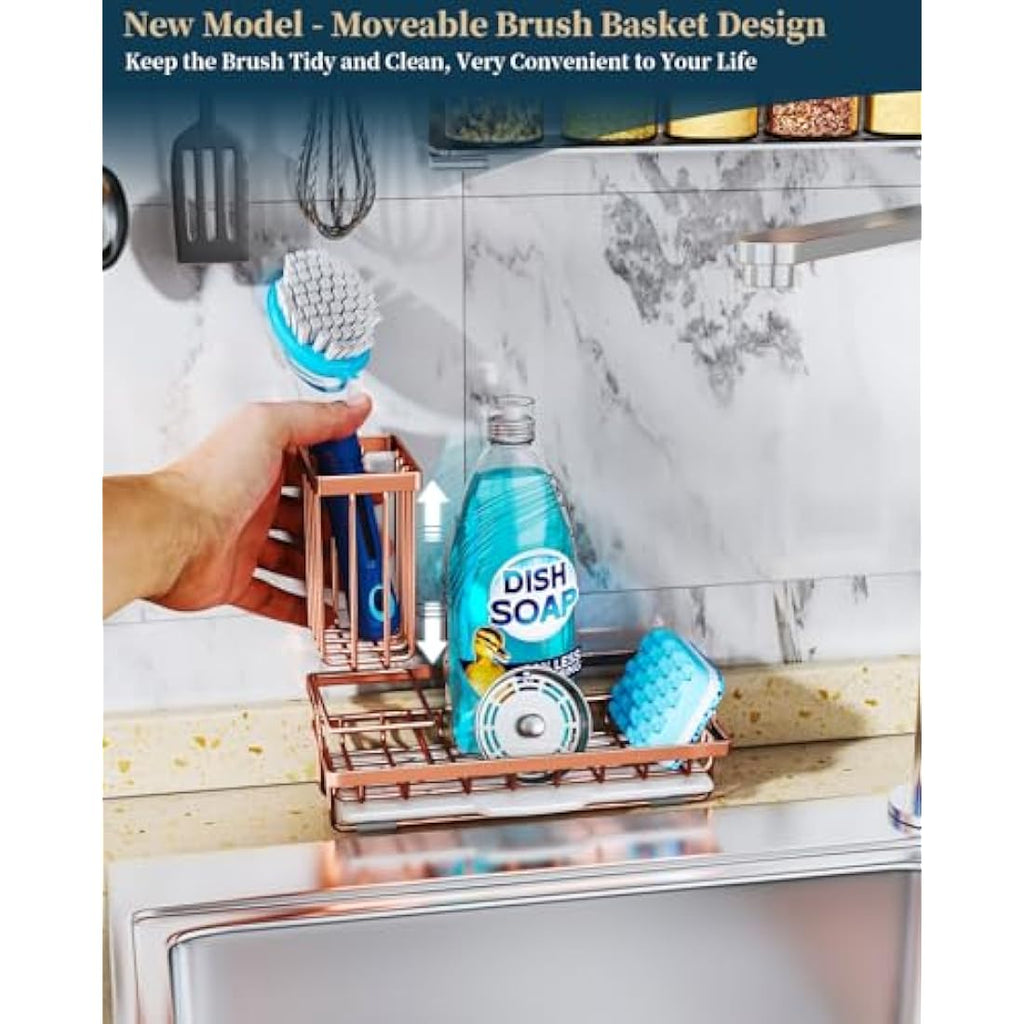 Consumest Kitchen Sink Caddy – 304 Stainless Steel Sponge Holder, Rose Gold