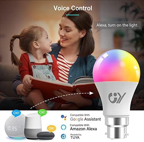 GY B22 Smart LED Bulb – RGB Dimmable WiFi Alexa Light Bulbs, 6 Pack