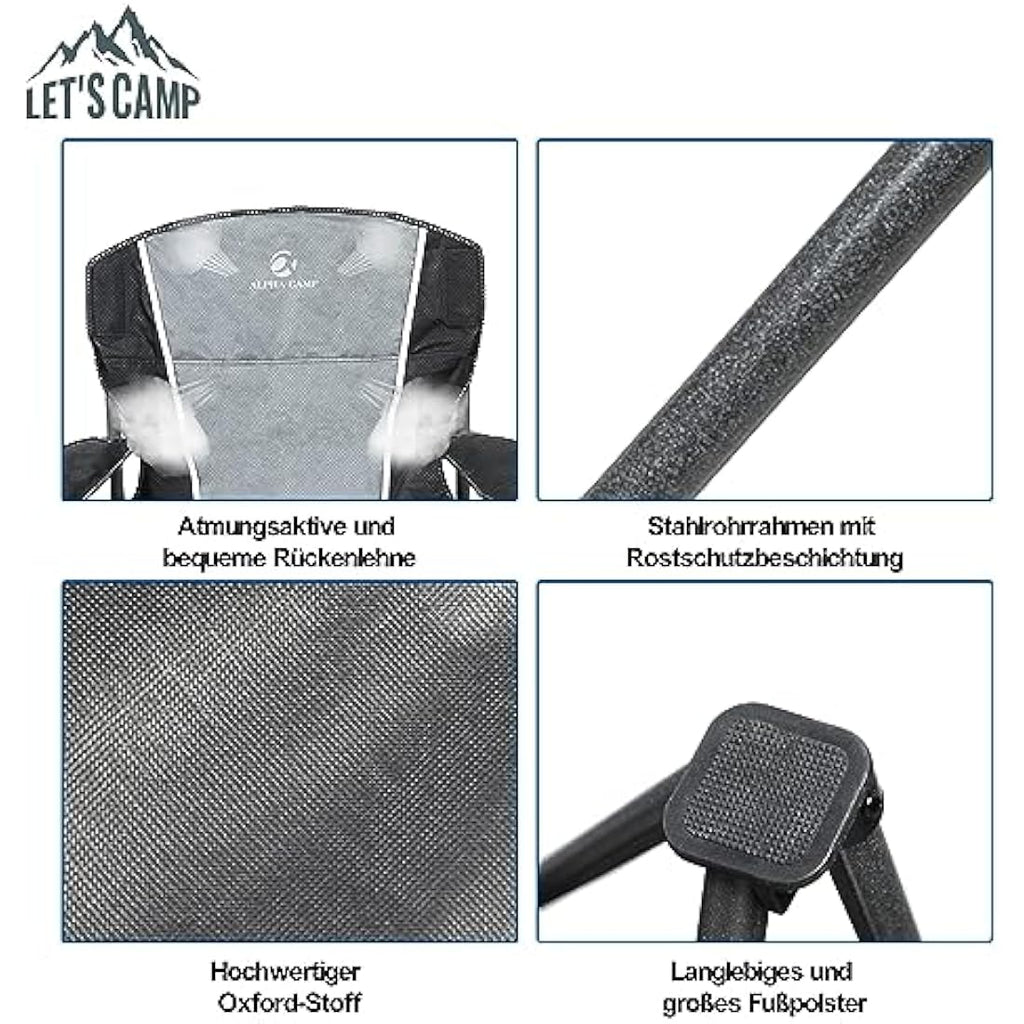 LET'S CAMP Heavy Duty Folding Camping Chair | XL 160kg Capacity