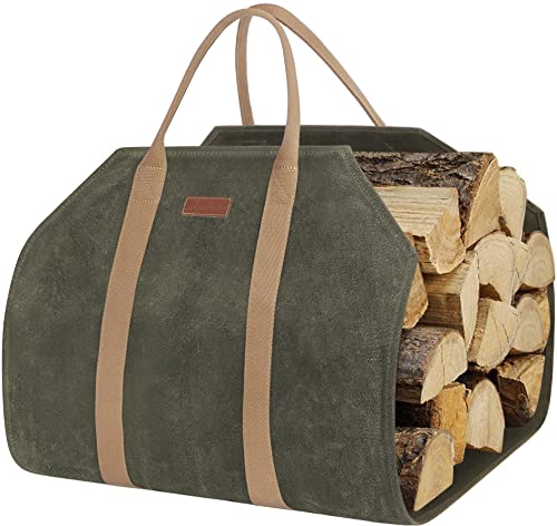Jolof Store Waxed Canvas Log Carrier – Extra Large Firewood Tote Bag
