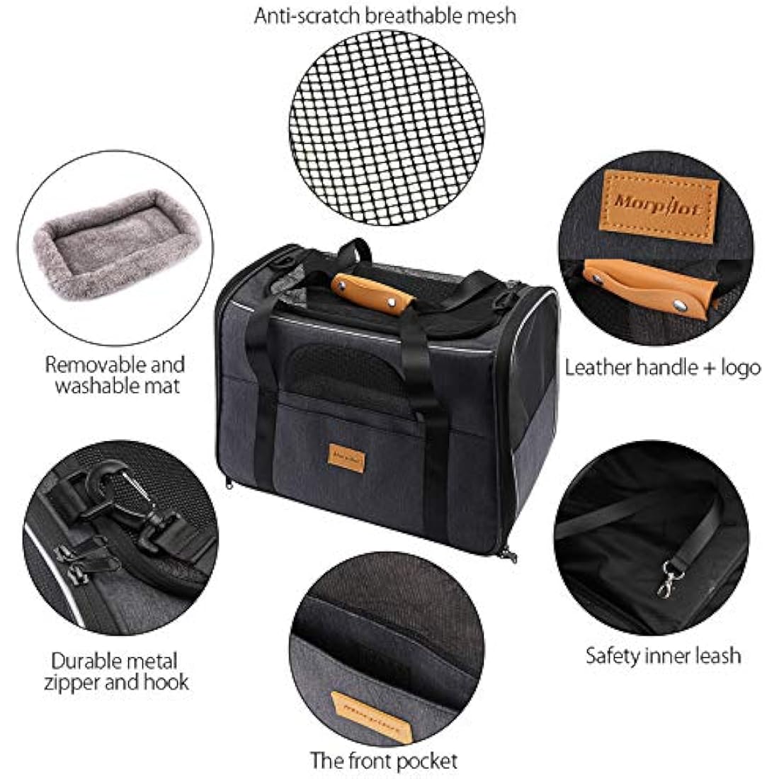 Morpilot Portable Pet Carrier – Foldable Mesh Dog and Cat Bag, Grey