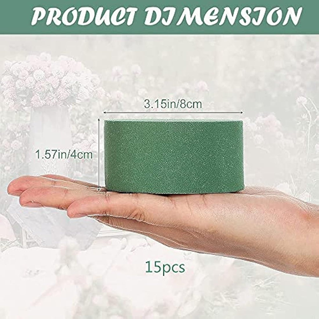 Jolof Store Round Floral Foam Blocks – 15Pcs Green Flower Sponge Set