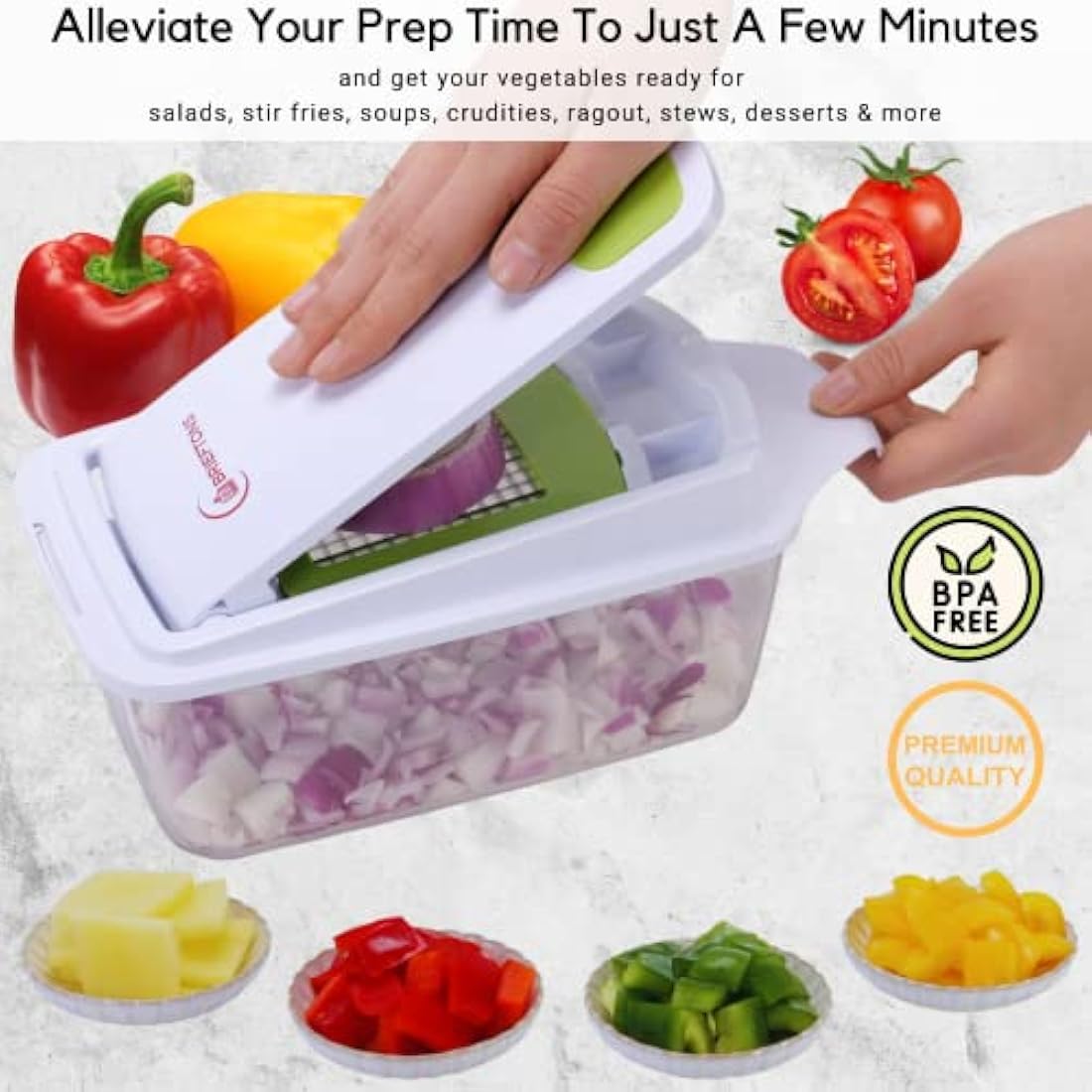 Brieftons QuickPush Food Chopper | 1.8L Vegetable Dicer with 3 Blades