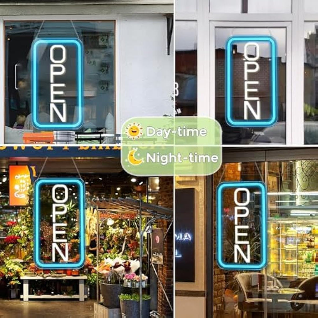 Jolof Store LED Neon Open Sign – 16x9 Dimmable USB Business Sign, Blue/White