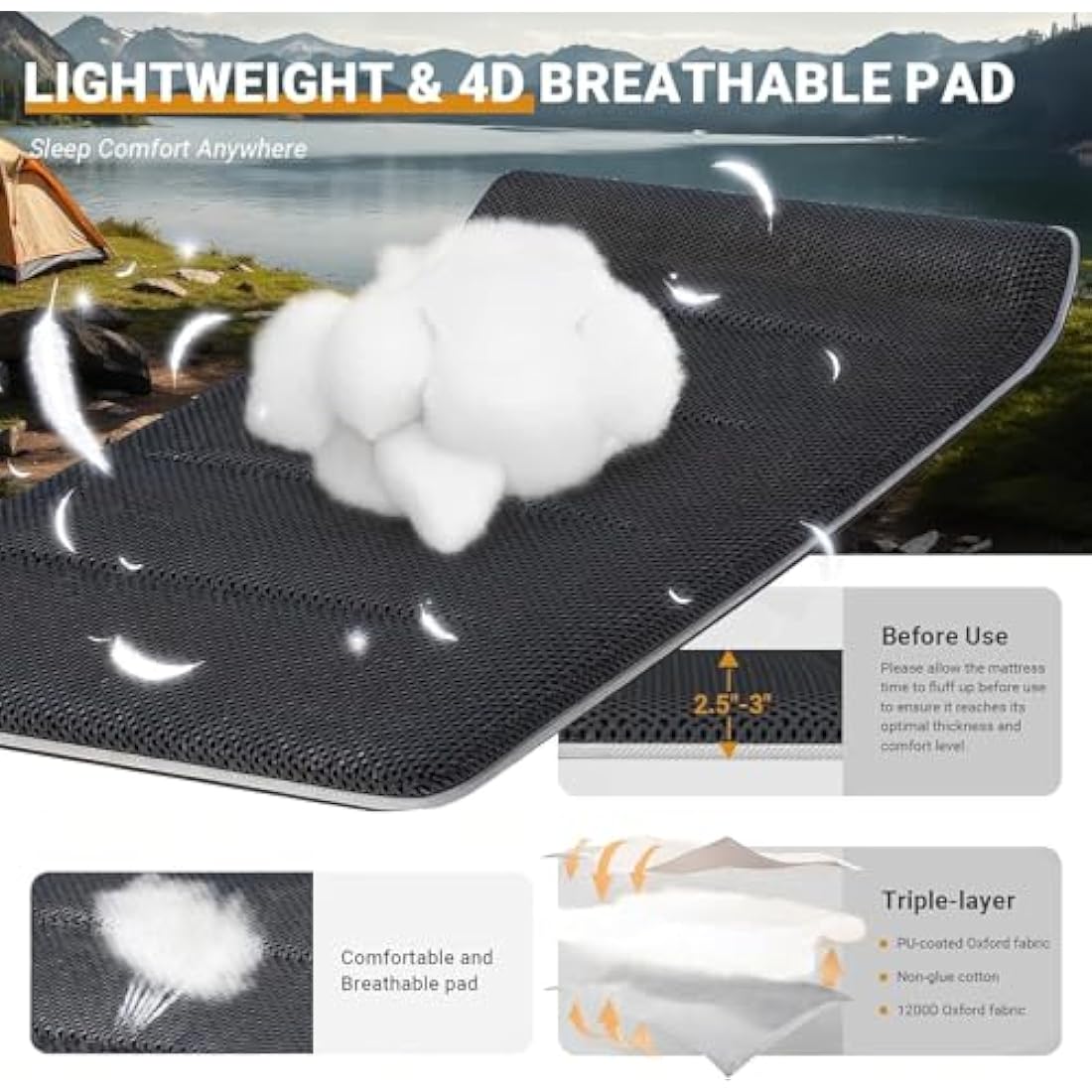 Overmont Oversized Folding Camping Cot with Cushion | 550 lbs Support