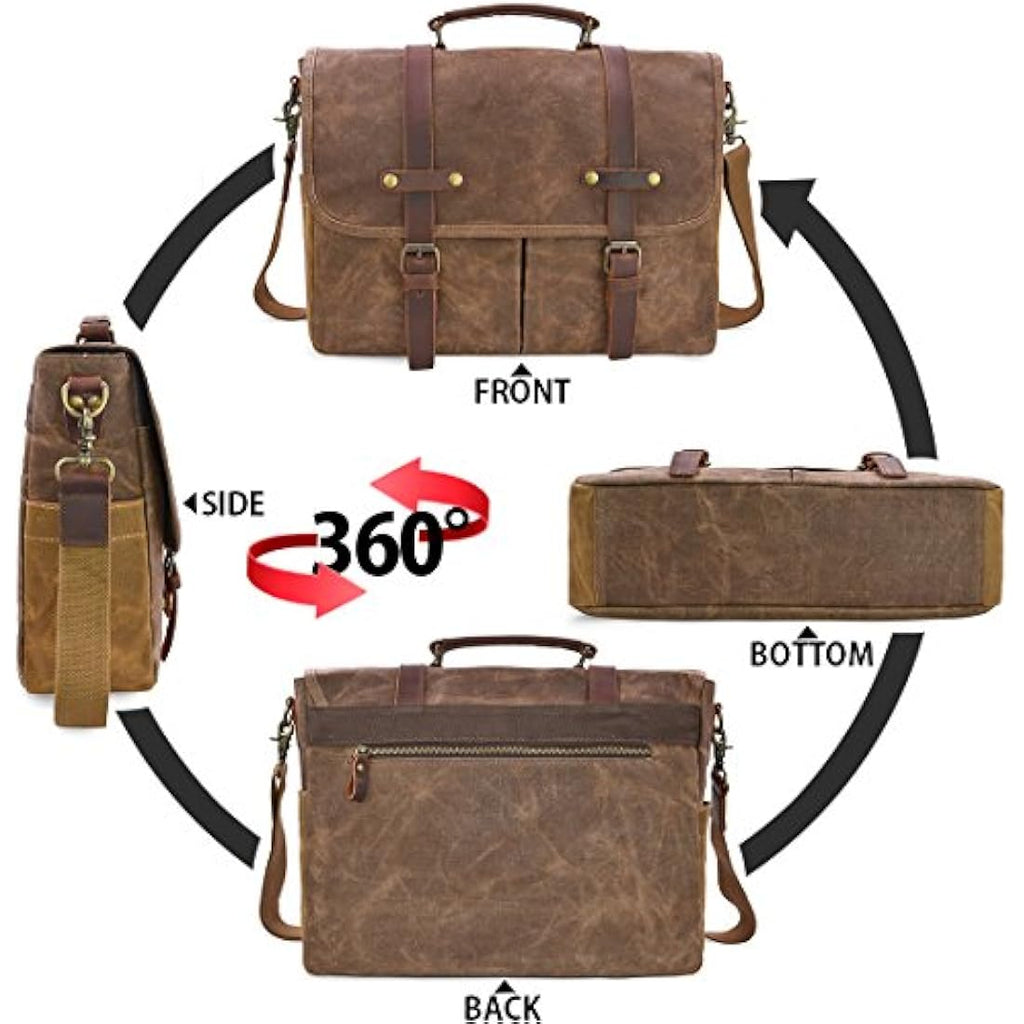 Mens 15.6 Laptop Messenger Bag – Waterproof Canvas Satchel