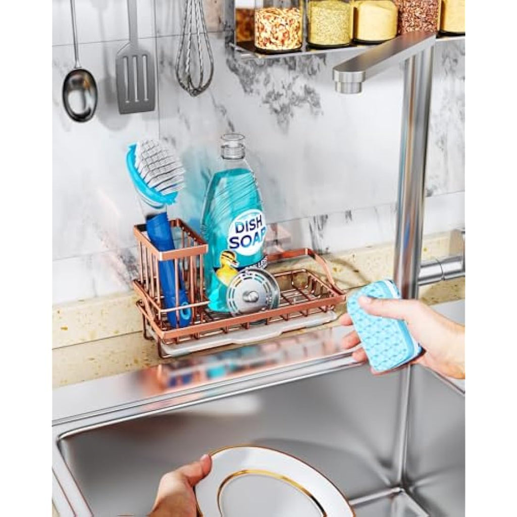 Consumest Kitchen Sink Caddy – 304 Stainless Steel Sponge Holder, Rose Gold