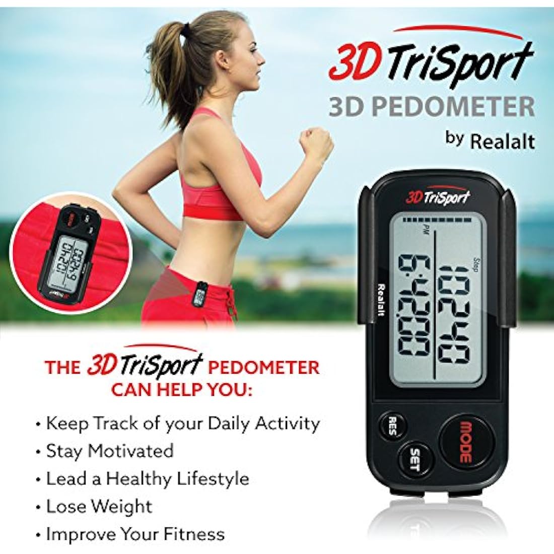 3DTriSport 3D Pedometer – Accurate Step Counter with 30-Day Memory