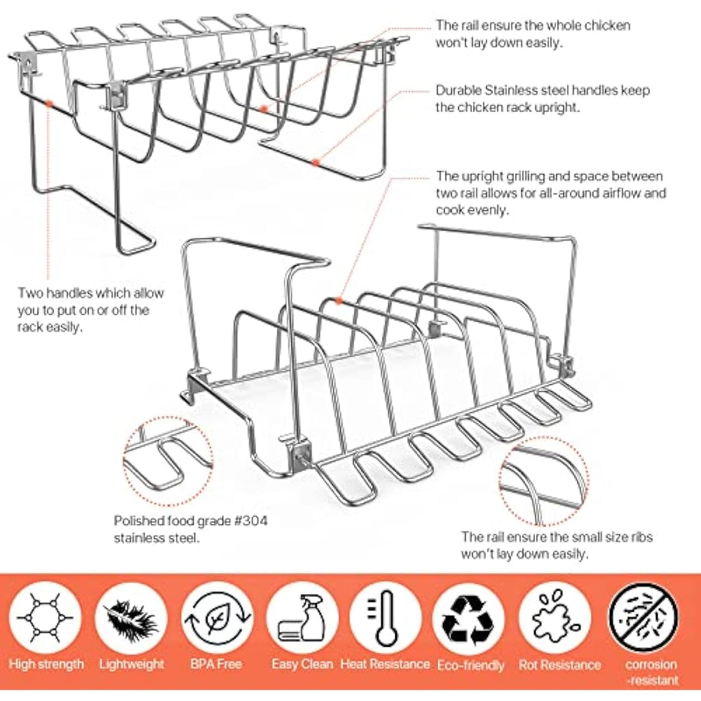 Jolof Store 3-in-1 Stainless Steel Rib & Chicken Leg Roasting Rack
