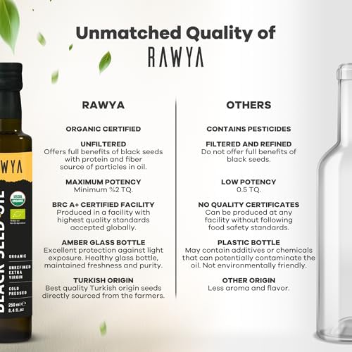 RAWYA Organic Black Seed Oil – Cold Pressed Unfiltered Nigella Sativa 250ml