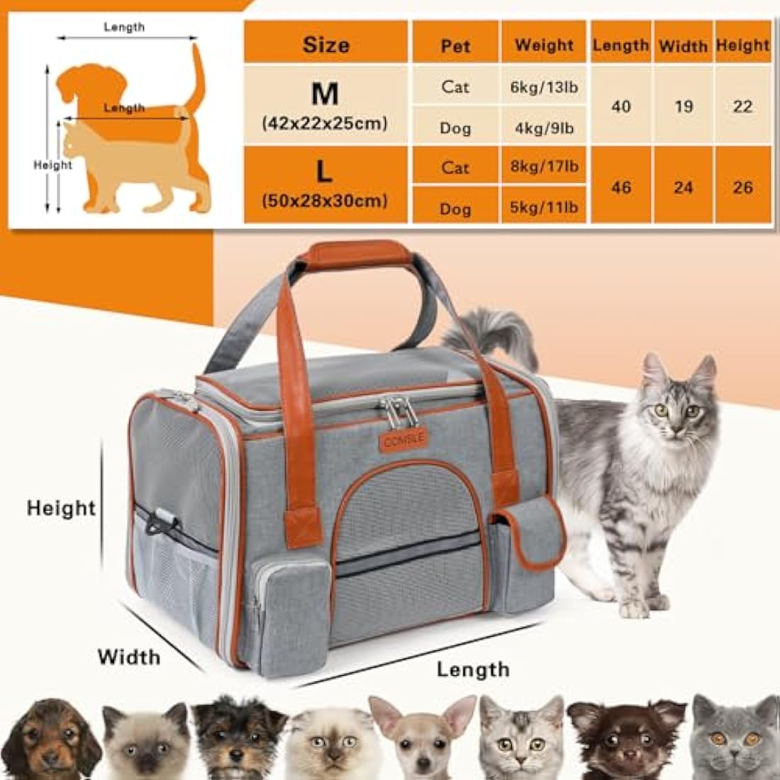 COMSLE Airline Approved Pet Carrier Bag | Large Breathable Dog Travel Bag