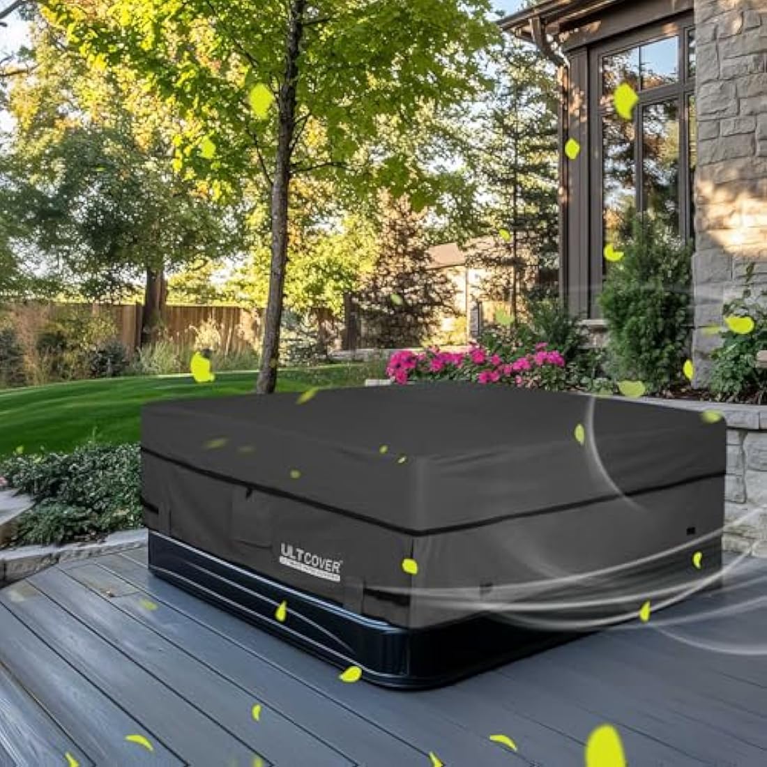 ULTCOVER Waterproof 600D Polyester Square Hot Tub Cover, 95x95, Black