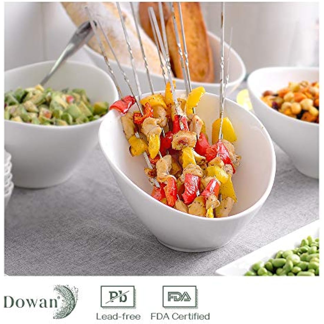 DOWAN White Porcelain Slanted Salad Bowls - 26oz Ceramic Serving Set of 2