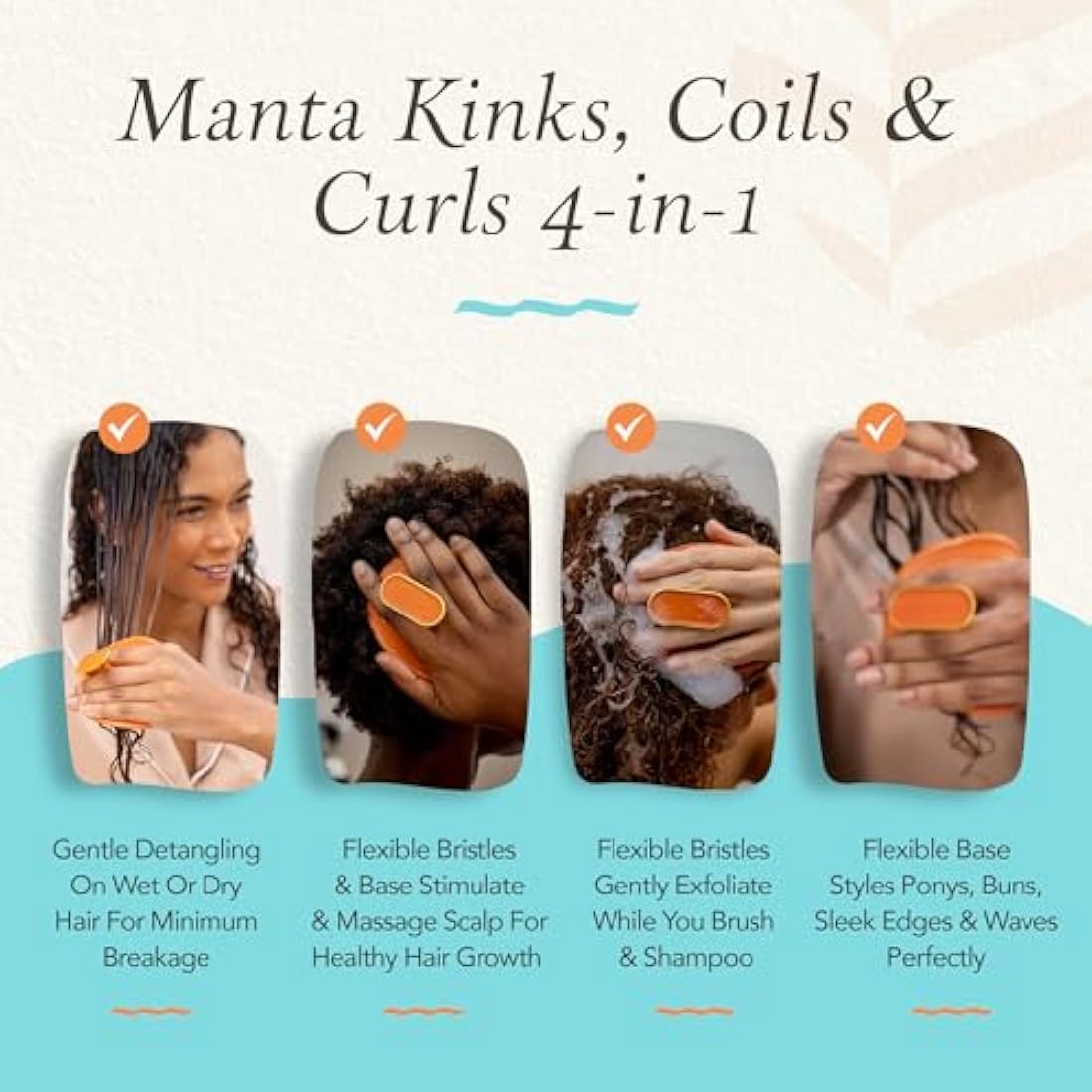 Manta Curls Anti-Breakage Detangling Brush for Curly & Afro Hair, Orange