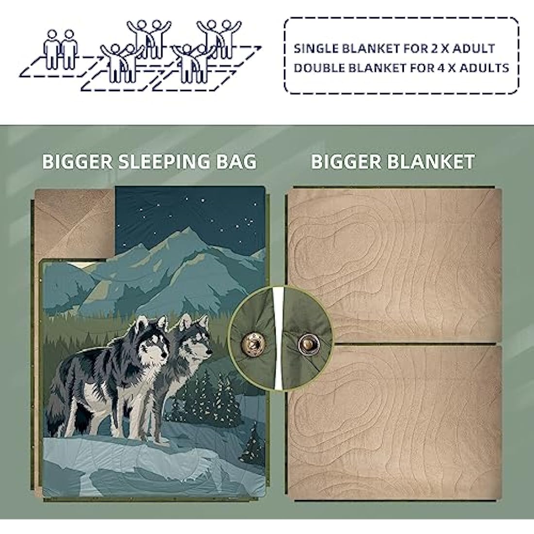 KawaGebo Kamp Sherpa Camping Blanket | Warm Puffy Quilt & Poncho