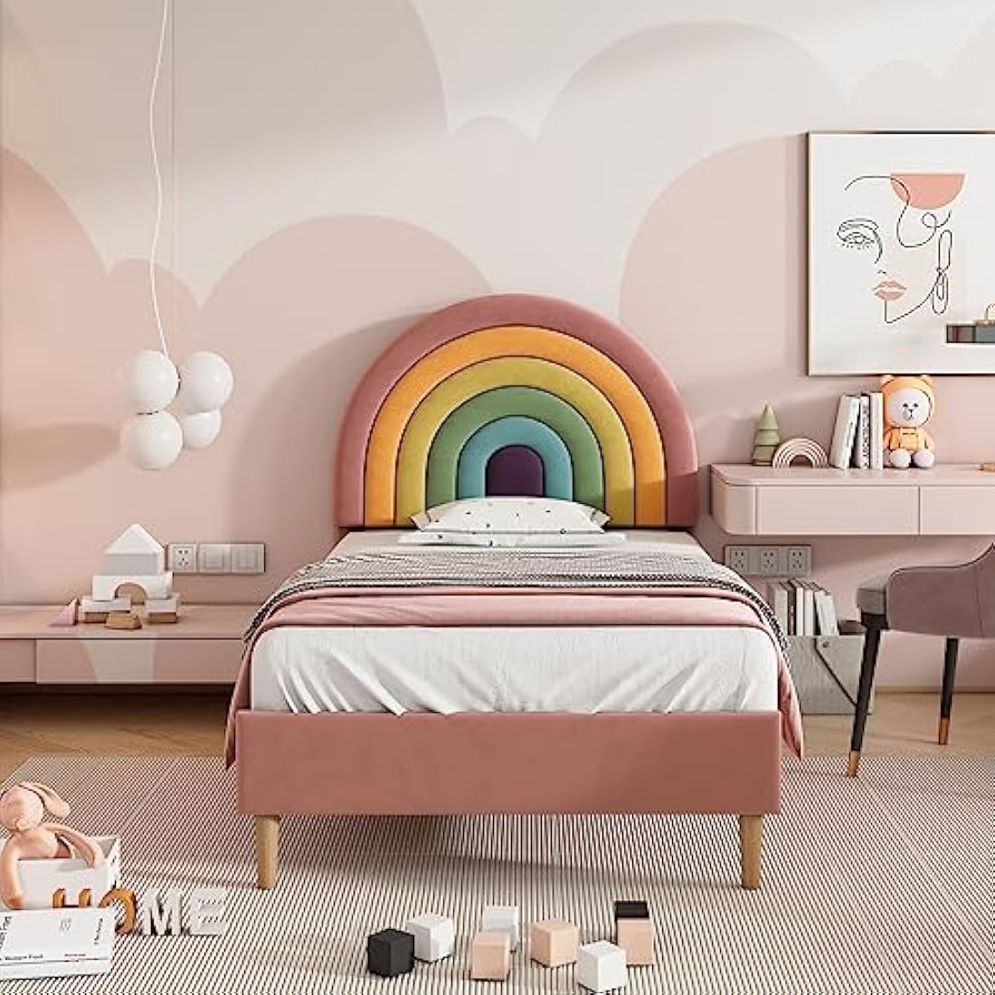 BTM Velvet Single Bed Frame 90x190cm | Adjustable Rainbow Headboard