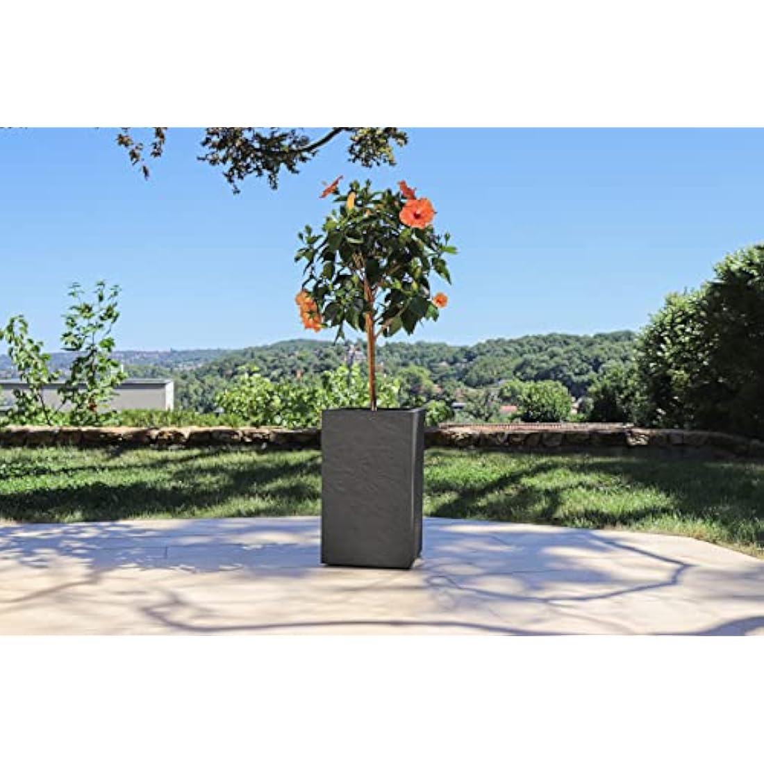 EDA Volcania'UP Tall Square Planter - Anthracite Grey Stone Effect