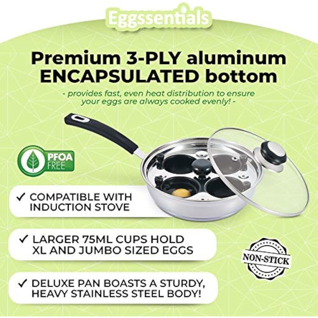 Eggssentials 4-Cup Egg Poacher Pan – Nonstick Stainless Steel Induction