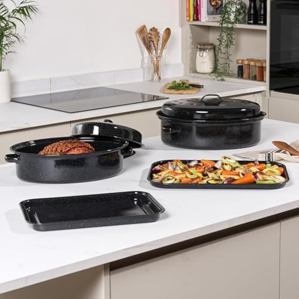 Salter Self-Basting Roaster – 38cm Vitreous Enamel Steel Roasting Tin