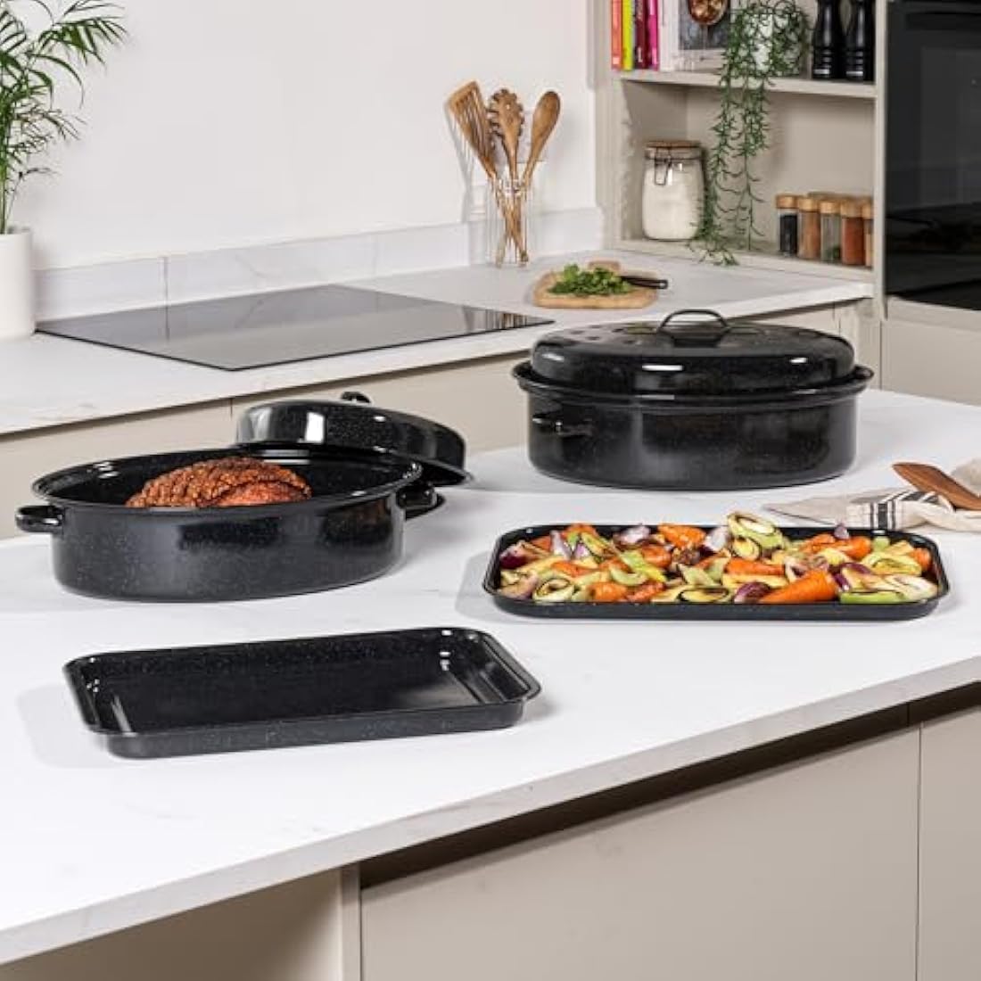 Salter Self-Basting Roaster – 38cm Vitreous Enamel Steel Roasting Tin