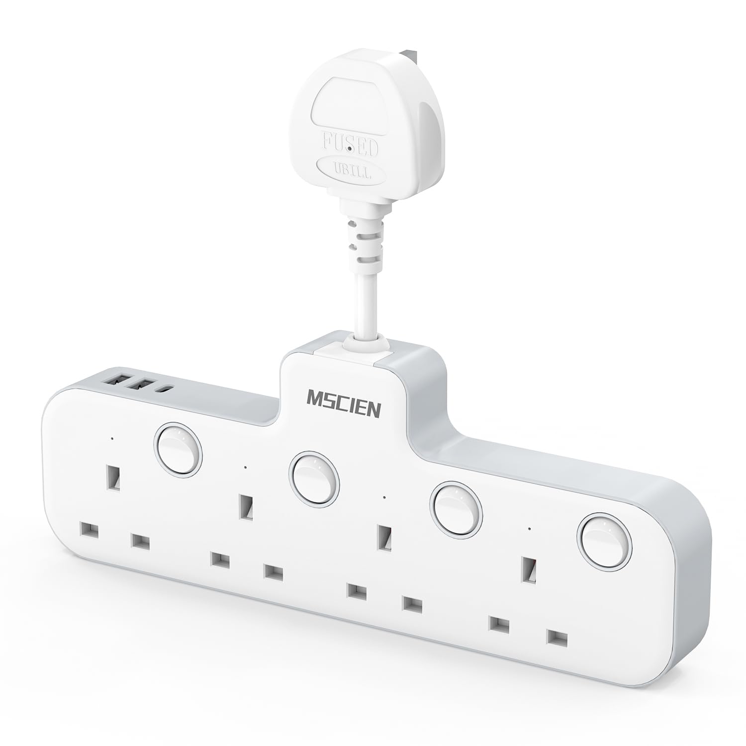 Mscien 4-Way Multi Plug Extension Socket with USB and Switches