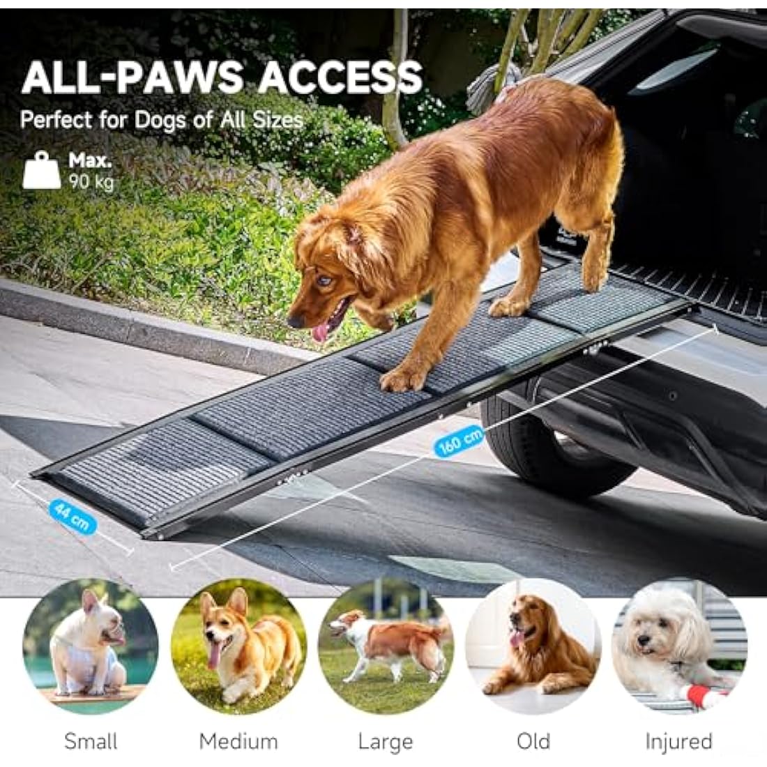 CO-Z Folding Dog Car Ramp | 160cm Non-Slip Pet Ramp for Large Dogs