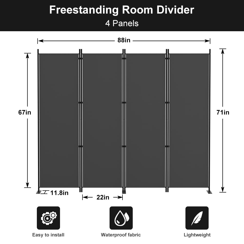 Kokorona Folding Room Divider 4 Panel, Portable Privacy Screen for Home Office, Partiton Wall Room Divider for Room Separation, Included-Cover Strips - image 2