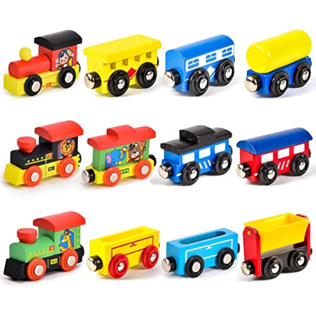 Atoylink 12-Piece Magnetic Wooden Animal Train Set - Montessori Toy