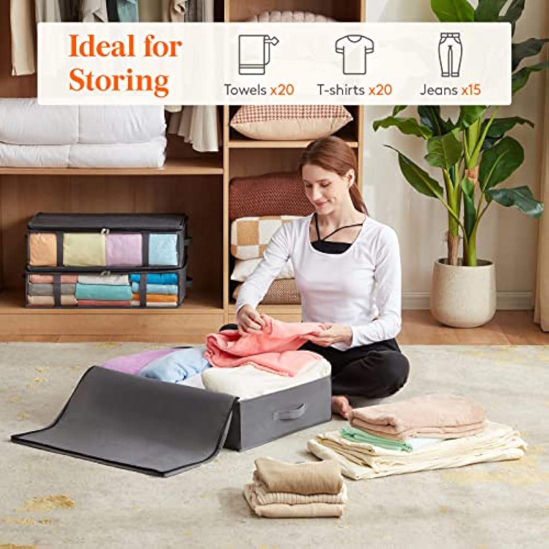 Lifewit 40L Under Bed Storage Containers | 6 Pack Foldable Bags, Grey