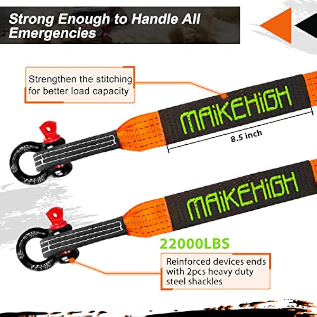 MAIKEHIGH 10 Ton Off-Road Recovery Tow Strap – 5M Heavy Duty Rope Kit