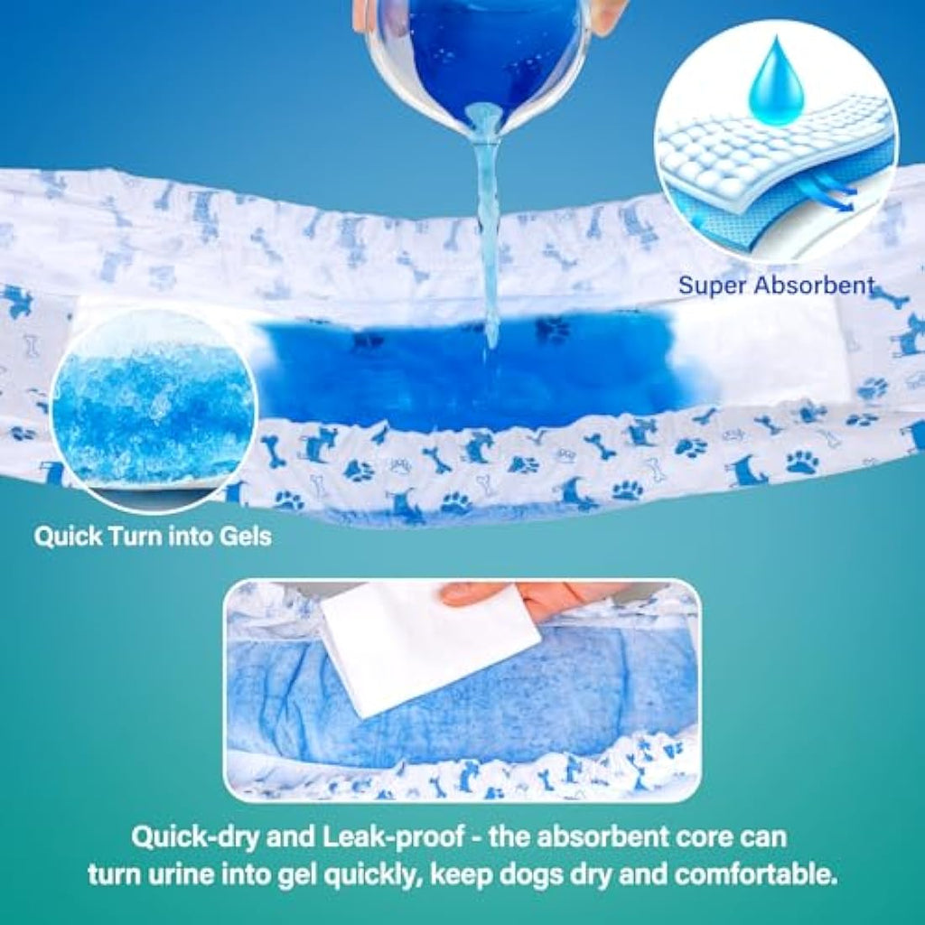 Pet Soft Male Dog Nappies | Disposable Absorbent Wraps | Large 50 Count