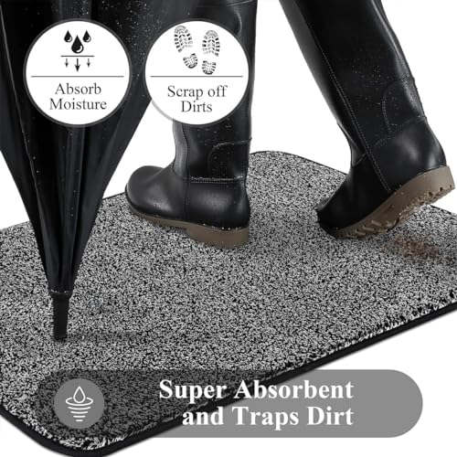 Pauwer Indoor Doormat – Non-Slip Absorbent Dirt Trapper Rug, Black, 80x120cm