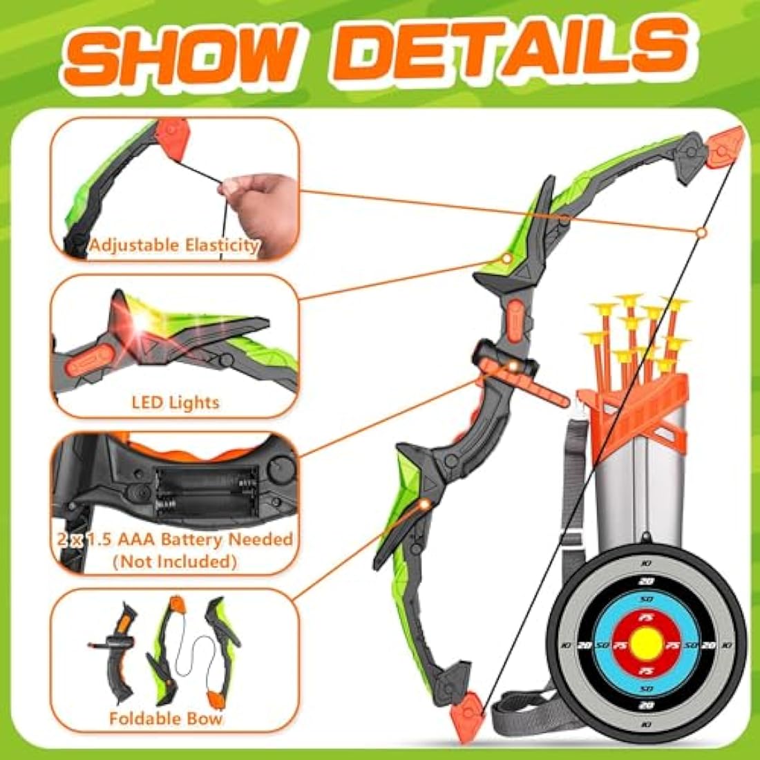 Kids LED Archery Set – Bow and Arrow Toy with 10 Arrows